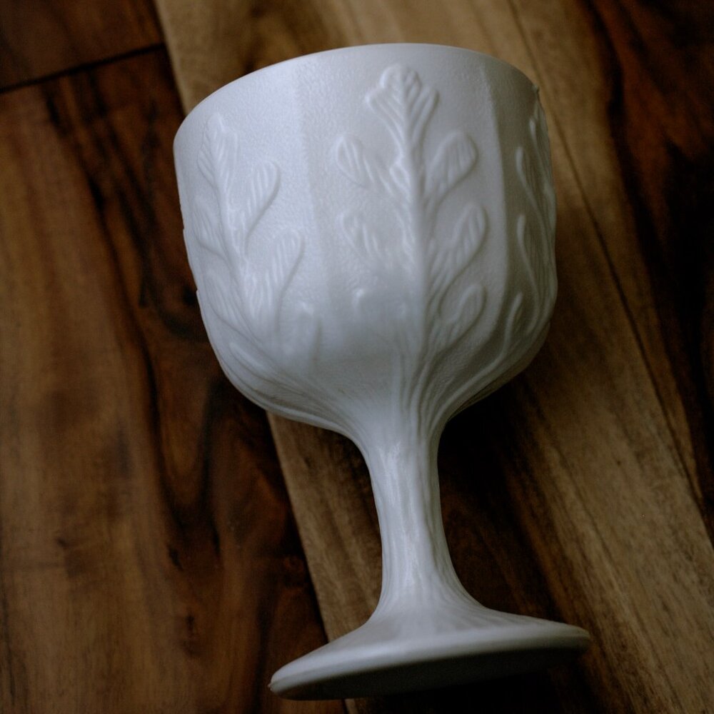 Vintage  Milk Glass Pedestal Cup/Goblet/Compote/Footed Urn Style /Vase/Cat